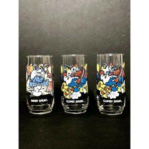 Vintage Smurf Drinking Glasses Clumsy & Handy 1983